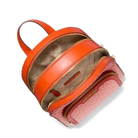 New Michael Kors Jaycee Medium Ombré Signature Logo Backpack Red Clay - Picture 2 of 4